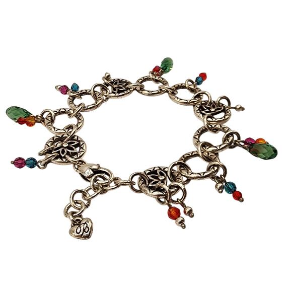 Brighton Lotus Bracelet Colorful Glass Charms Faceted Beads Heart Clasp 7-8” - Picture 4 of 6